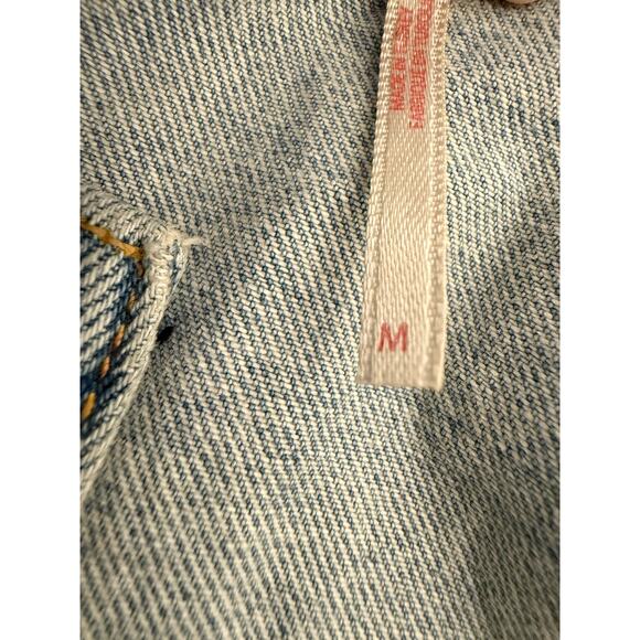 Free People Studded Oversized Denim Trucker Jacket Medium Distressed Blue Boho - Picture 6 of 10